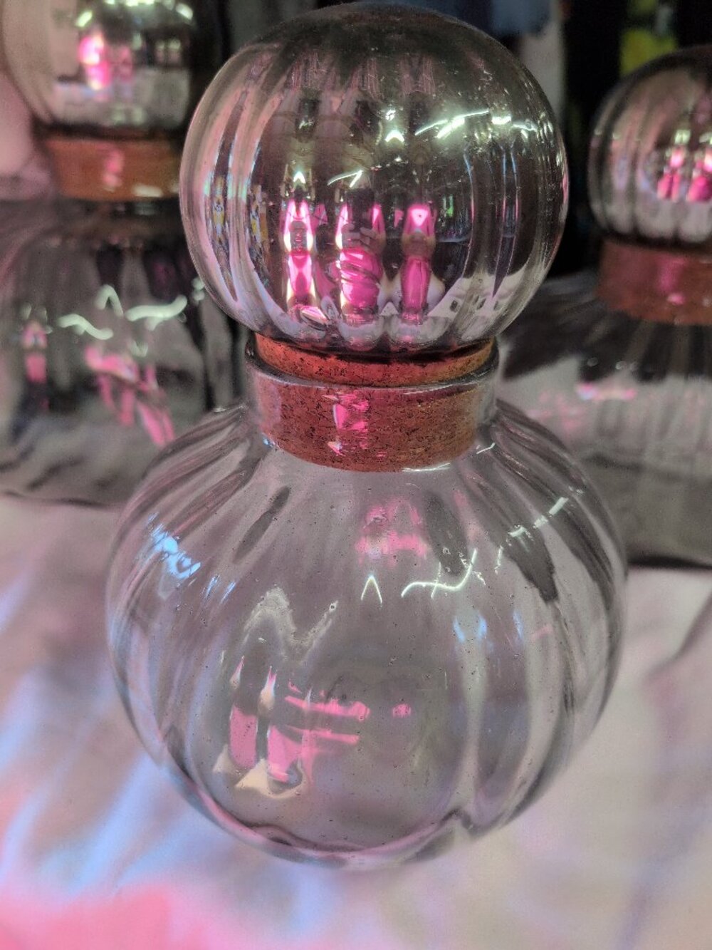 1980s Mexican Blown Glass Decanter with Ribbed Design